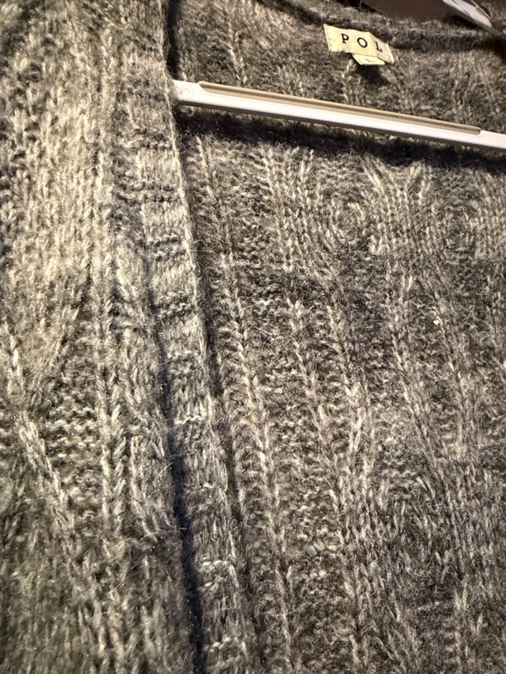 POL Distressed Long Open-Front Cardigan in Grey - Picture 4 of 5